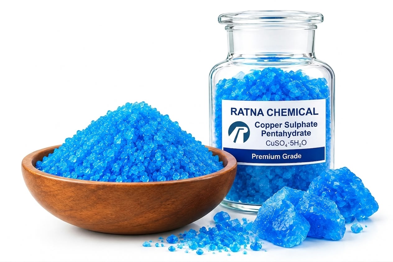 Copper Sulphate Pentahydrate — bright blue crystals
